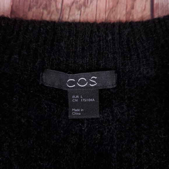COS Mohair Wool Blend Cardigan Sweater Sz Large Black Open Front Fuzzy Longline - Picture 10 of 14
